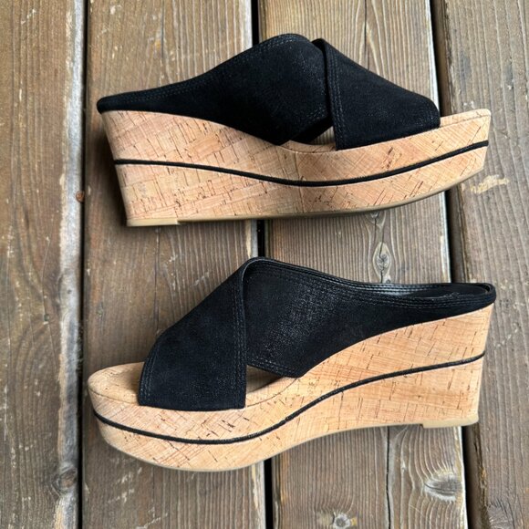 EUC Donald Pliner Black CrissCross Dakota Cork Wedges in Women's 9 - Picture 4 of 11